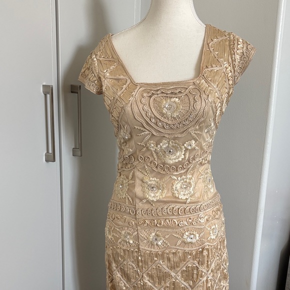 Sue Wong Beige Lace Mini Dress - Picture 2 of 11
